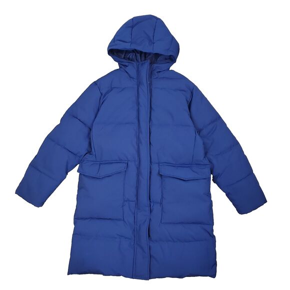 Everlane ReNew Long Puffer Jacket Hooded Blue L Insulated Oversized - Picture 1 of 16